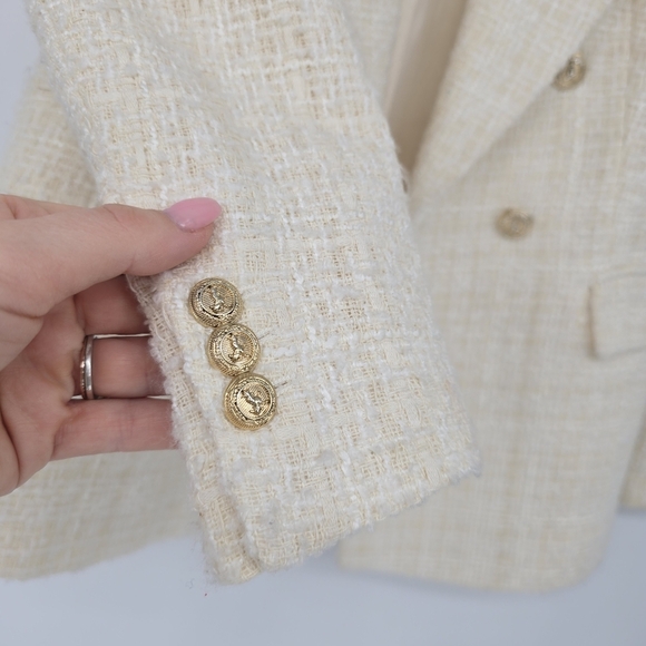 Zara cream tweed Double-Breasted Blazer - Picture 7 of 11